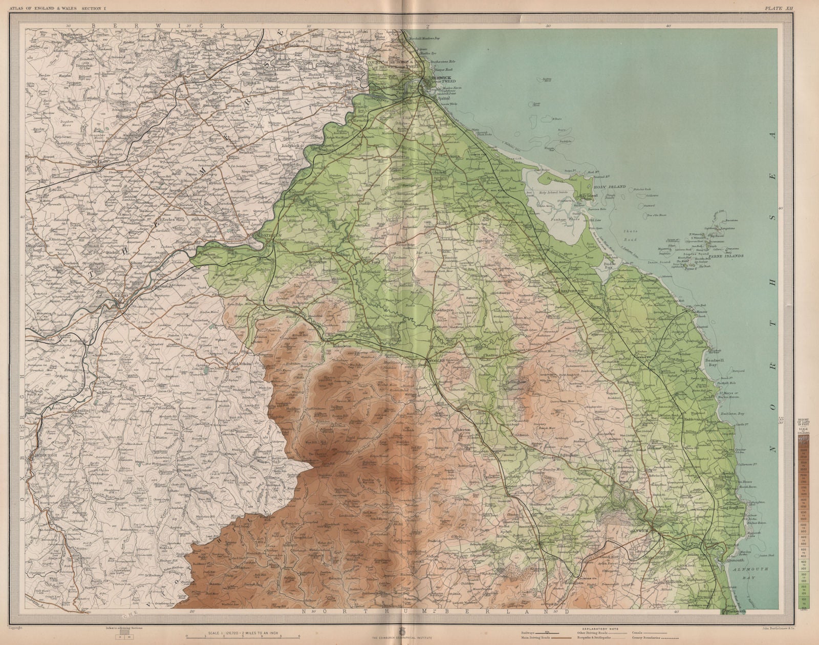 NORTHUMBERLAND. Berwick-upon-Tweed Alnwick Cheviot Hills. LARGE 1903 old map